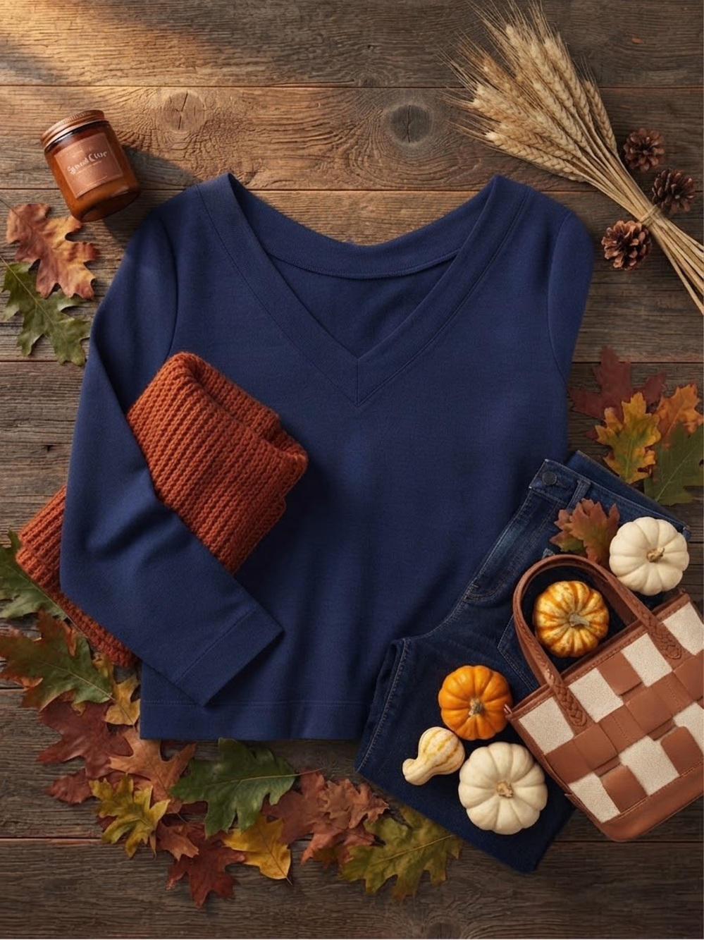Women's V-Neck Long Sleeve Top in Deep Blue Size 1 - Picture 10 of 10